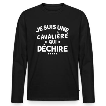 Je suis Une cavalière Qui déchire - T-shirt manches longues Premium bio Homme - noir - Devant - Nico (187cm)