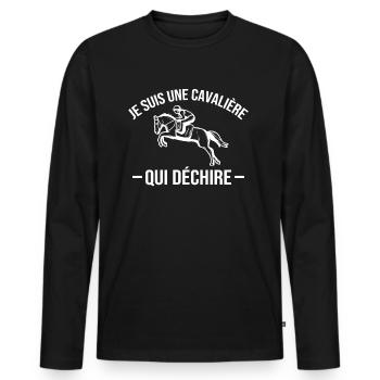 Je suis Une cavalière Qui déchire - T-shirt manches longues Premium bio Homme - noir - Devant - Nico (187cm)