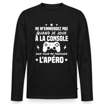Quand je joue à la console Humour Cadeau - T-shirt manches longues Premium bio Homme - noir - Devant - Nico (187cm)