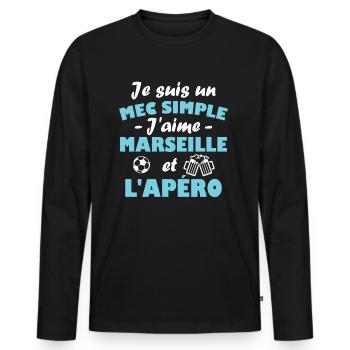 Je suis un mec simple j aime marseille et l apéro - T-shirt manches longues Premium bio Homme - noir - Devant - Nico (187cm)