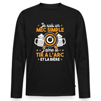 Un mec simple j'aime le tir à l'arc et la bière - T-shirt manches longues Premium bio Homme - noir - Devant - Nico (187cm)