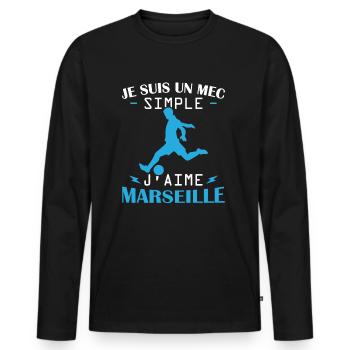 Je suis un mec simple j aime marseille - T-shirt manches longues Premium bio Homme - noir - Devant - Nico (187cm)