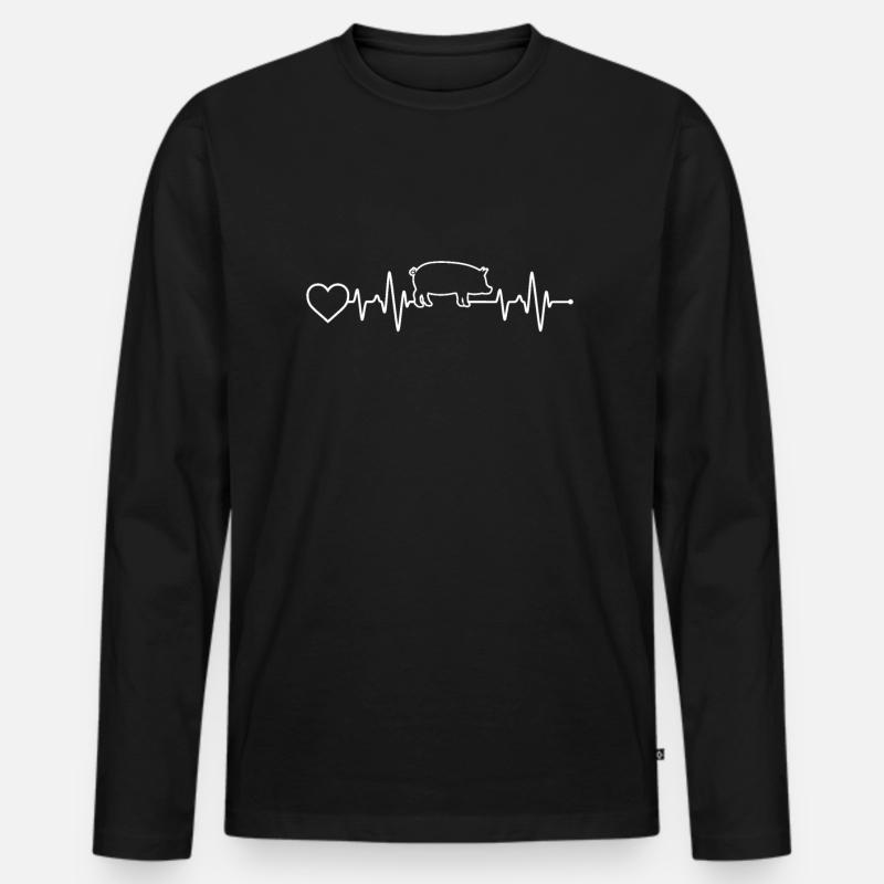 Schwein Herzschlag - Männer Premium Bio Langarmshirt - Schwarz