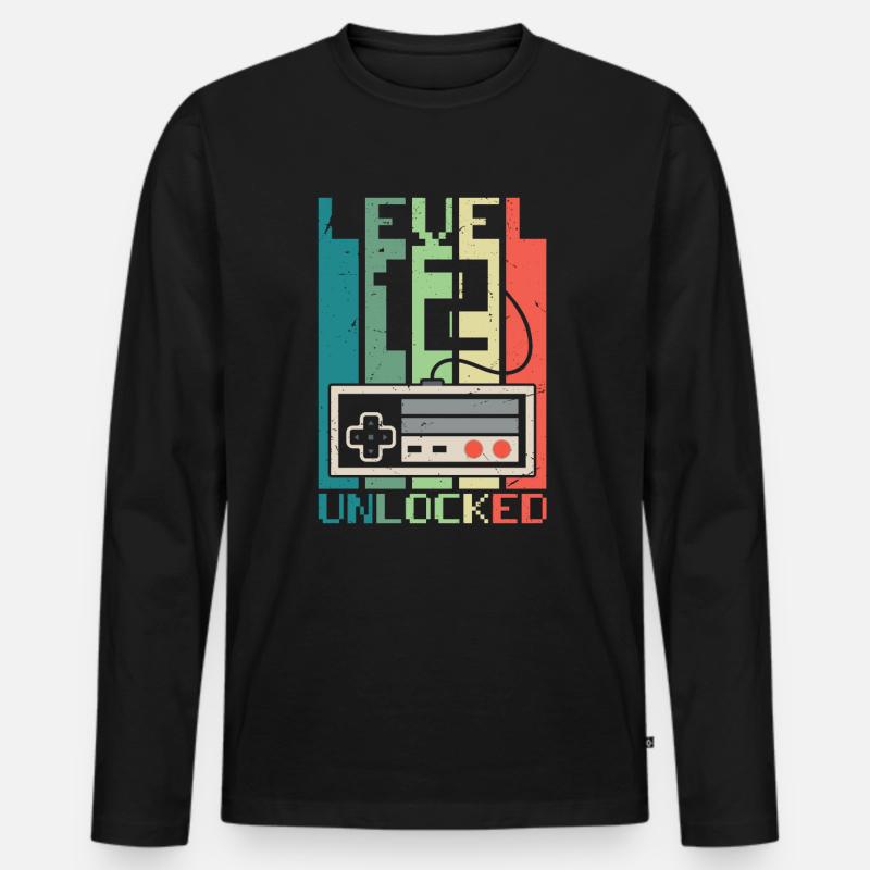 Level 12 freigeschaltet - Männer Premium Bio Langarmshirt - Schwarz