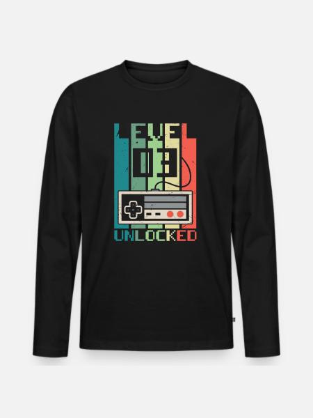 Level 3 freigeschaltet - Männer Premium Bio Langarmshirt - Schwarz
