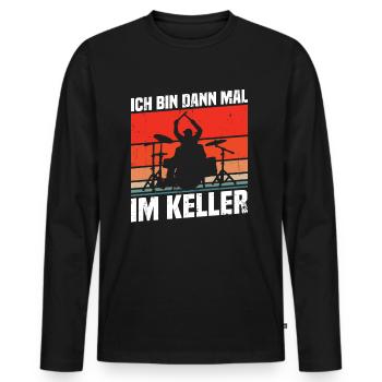 Ich bin dann mal im Keller - Männer Premium Bio Langarmshirt - Schwarz - Vorne - Nico (187cm)