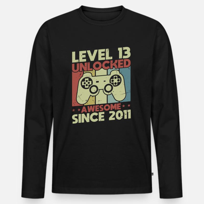 Level 13 freigeschaltet - Männer Premium Bio Langarmshirt - Schwarz