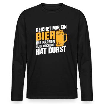 Donne-moi une bière, le voisin a soif - T-shirt manches longues Premium bio Homme - noir - Devant - Nico (187cm)