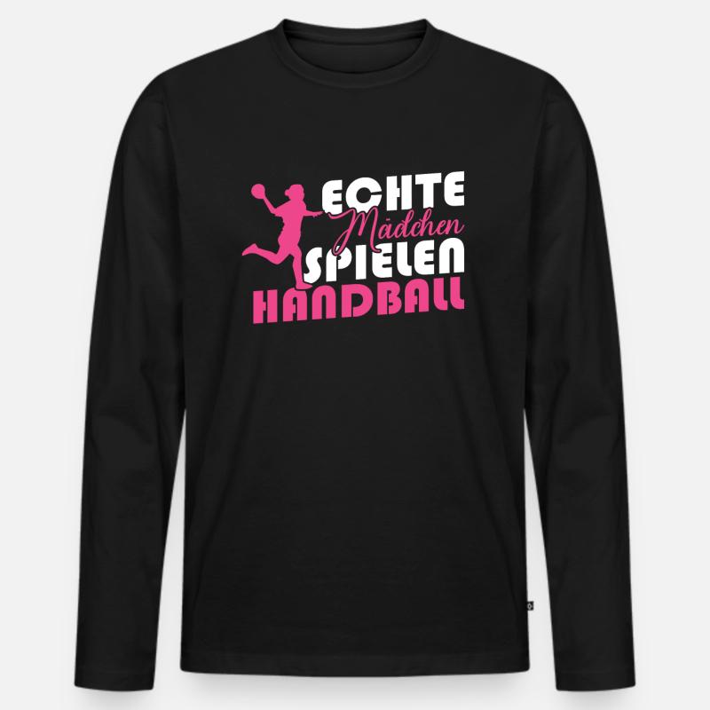 Echte Mädchen spielen Handball - Männer Premium Bio Langarmshirt - Schwarz