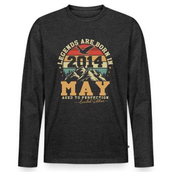 Mai 2014 Vintage Rétro Anniversaire 2014 Cadeau - T-shirt manches longues Premium bio Homme - anthracite chiné - Devant - Nico (187cm)