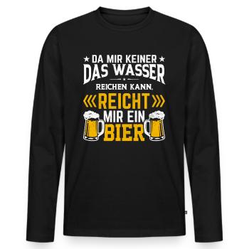 Da mir keiner das Wasser reichen kann Bier Sprüche - Männer Premium Bio Langarmshirt - Schwarz - Vorne - Nico (187cm)