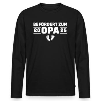 Schwangerschaft verkünden Geburt 2025 Opa - Männer Premium Bio Langarmshirt - Schwarz - Vorne - Nico (187cm)