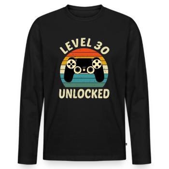 LEVEL 30 FREIGESCHALTET Geschenk zum 30. Geburtstag - Männer Premium Bio Langarmshirt - Schwarz - Vorne - Nico (187cm)