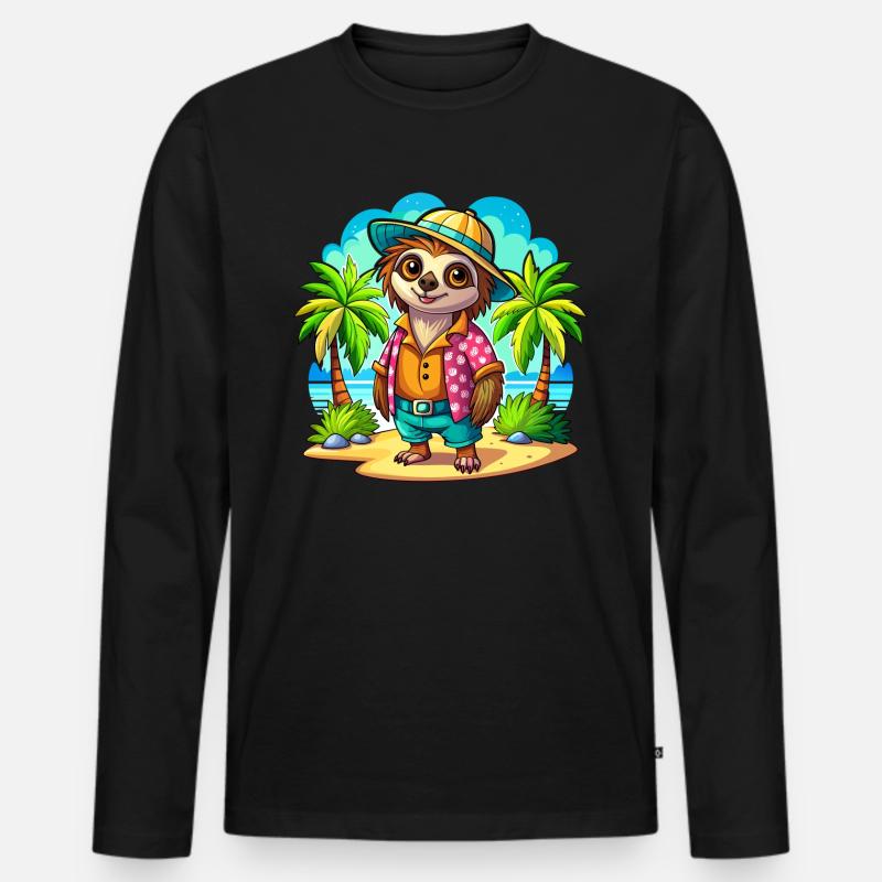Süßes Urlaubsfaultier - Männer Premium Bio Langarmshirt - Schwarz