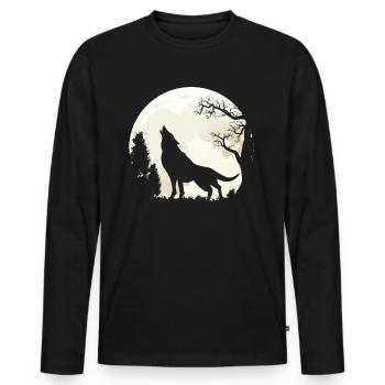 Loup au clair de lune - T-shirt manches longues Premium bio Homme - noir - Devant - Nico (187cm)