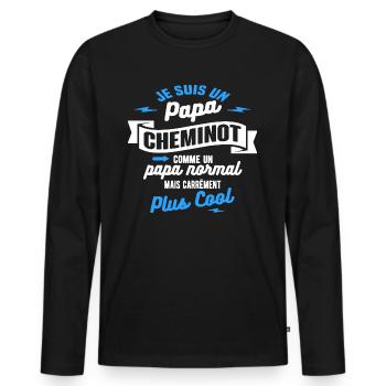 papa cheminot mais plus cool - T-shirt manches longues Premium bio Homme - noir - Devant - Nico (187cm)