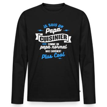 papa cuisinier mais plus cool - T-shirt manches longues Premium bio Homme - noir - Devant - Nico (187cm)
