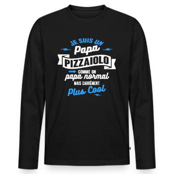 papa pizzaiolo mais plus cool - T-shirt manches longues Premium bio Homme - noir - Devant - Nico (187cm)