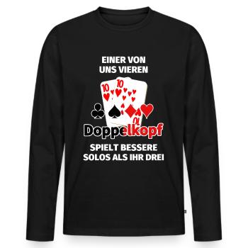 Einer von uns Doppelkopf - Männer Premium Bio Langarmshirt - Schwarz - Vorne - Nico (187cm)