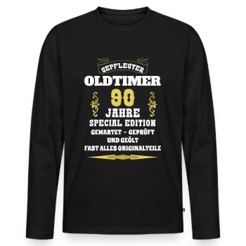 Oldtimer 90. Geburtstag 90 Jahre - Männer Premium Bio Langarmshirt - Schwarz - Vorne - Nico (187cm)