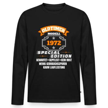 Oldtimer Modell 1972 - Männer Premium Bio Langarmshirt - Schwarz - Vorne - Nico (187cm)