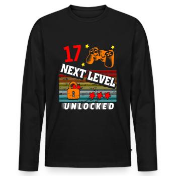 17th Birthday Level Unlocked - Men's Premium Organic Long Sleeve Shirt - black - Front - Nico (187cm)