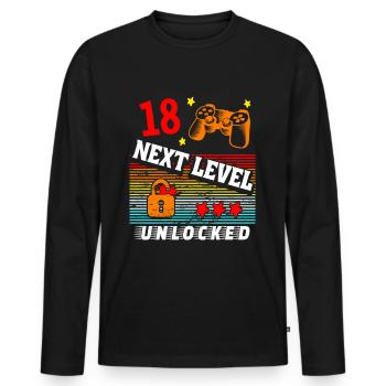 18th Birthday Level Unlocked - Men's Premium Organic Long Sleeve Shirt - black - Front - Nico (187cm)