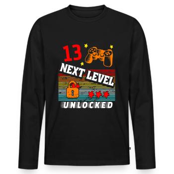 Niveau 13e anniversaire débloqué - T-shirt manches longues Premium bio Homme - noir - Devant - Nico (187cm)