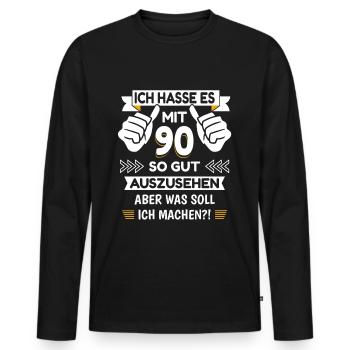 90. Geburtstag Spruch lustig - Männer Premium Bio Langarmshirt - Schwarz - Vorne - Nico (187cm)