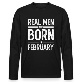 Anniversaire De vrais hommes naissent en février - T-shirt manches longues Premium bio Homme - noir - Devant - Nico (187cm)
