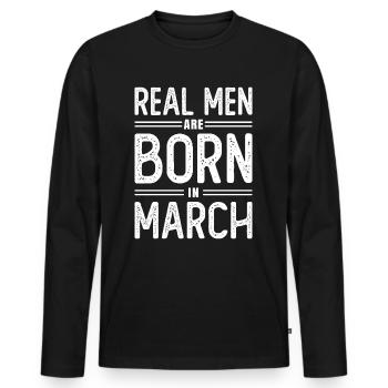 Anniversaire De vrais hommes naissent en mars - T-shirt manches longues Premium bio Homme - noir - Devant - Nico (187cm)