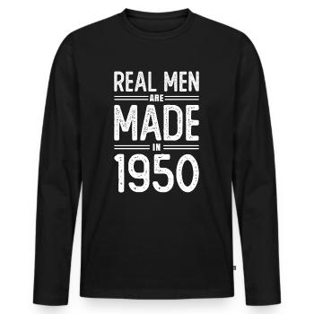 Anniversaire De vrais hommes sont nés en 1950 - T-shirt manches longues Premium bio Homme - noir - Devant - Nico (187cm)