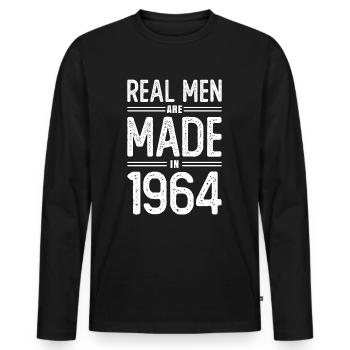 Anniversaire De vrais hommes sont nés en 1964 - T-shirt manches longues Premium bio Homme - noir - Devant - Nico (187cm)