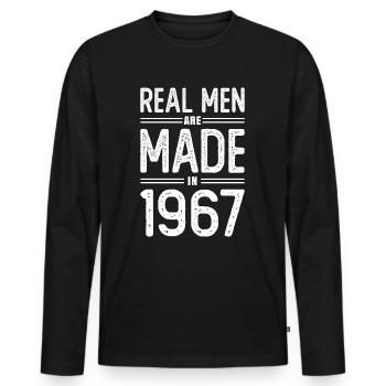 Anniversaire De vrais hommes sont nés en 1967 - T-shirt manches longues Premium bio Homme - noir - Devant - Nico (187cm)