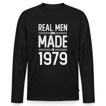Anniversaire De vrais hommes sont nés en 1979 - T-shirt manches longues Premium bio Homme - noir - Devant - Nico (187cm)