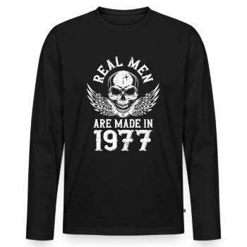 Anniversaire 1977 De vrais hommes sont nés en 1977 - T-shirt manches longues Premium bio Homme - noir - Devant - Nico (187cm)