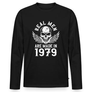 Anniversaire 1979 De vrais hommes sont nés en 1979 - T-shirt manches longues Premium bio Homme - noir - Devant - Nico (187cm)