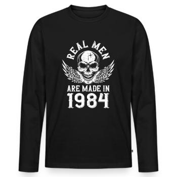 Anniversaire 1984 De vrais hommes naissent en 1984 - T-shirt manches longues Premium bio Homme - noir - Devant - Nico (187cm)