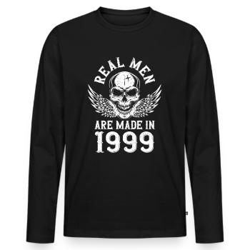 Anniversaire 1999 De vrais hommes naissent en 1999 - T-shirt manches longues Premium bio Homme - noir - Devant - Nico (187cm)