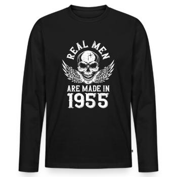 Anniversaire 1955 De vrais hommes sont nés en 1955 - T-shirt manches longues Premium bio Homme - noir - Devant - Nico (187cm)