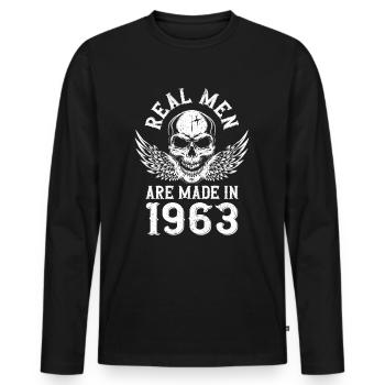 Anniversaire 1963 De vrais hommes sont nés en 1963 - T-shirt manches longues Premium bio Homme - noir - Devant - Nico (187cm)