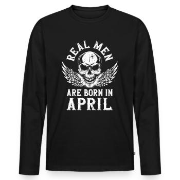 Anniversaire De vrais hommes naissent en avril - T-shirt manches longues Premium bio Homme - noir - Devant - Nico (187cm)