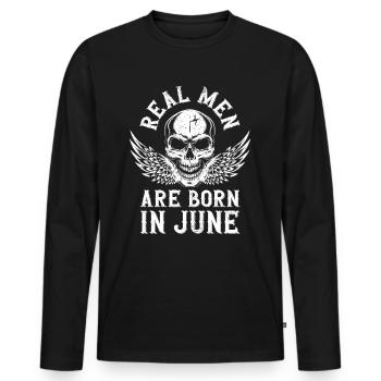 Anniversaire De vrais hommes naissent en juin - T-shirt manches longues Premium bio Homme - noir - Devant - Nico (187cm)