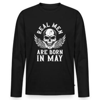 Anniversaire Les vrais hommes naissent en mai - T-shirt manches longues Premium bio Homme - noir - Devant - Nico (187cm)