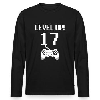 17e anniversaire Monter de niveau - T-shirt manches longues Premium bio Homme - noir - Devant - Nico (187cm)