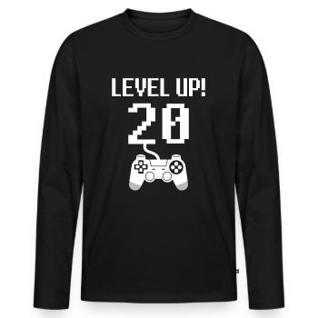 20. Geburtstag Level up - Männer Premium Bio Langarmshirt - Schwarz - Vorne - Nico (187cm)