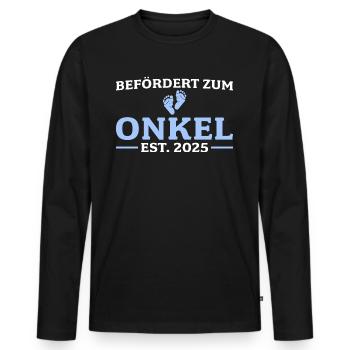 Onkel 2025 Babyparty - Männer Premium Bio Langarmshirt - Schwarz - Vorne - Nico (187cm)