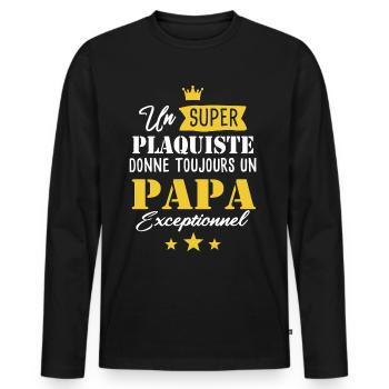 Plaquiste fête des pères futur papa - T-shirt manches longues Premium bio Homme - noir - Devant - Nico (187cm)