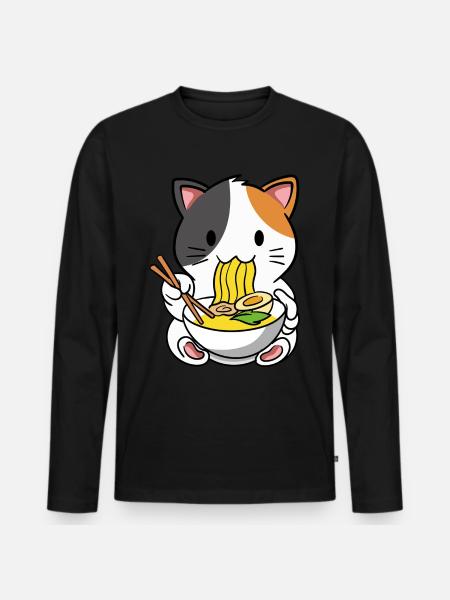 Cat ramen noodle soup - Men's Premium Organic Long Sleeve Shirt - black
