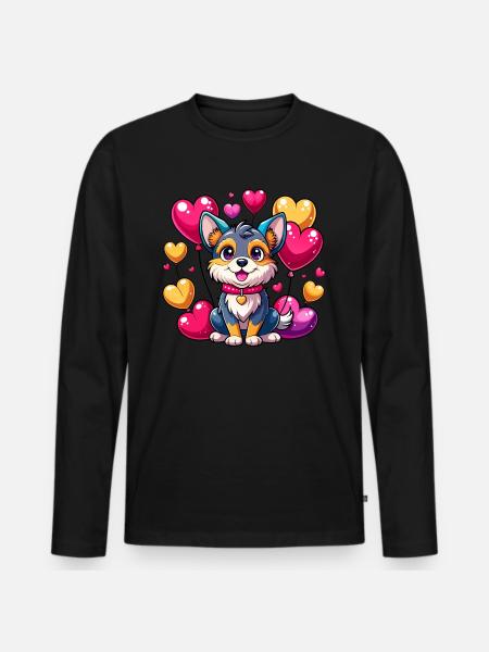 Hund mit bunten Luftballons - Männer Premium Bio Langarmshirt - Schwarz